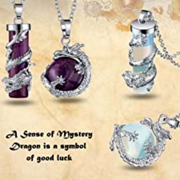 Dragon Warpped Chakra Crystal Reiki Healing Gemstone Necklaces Set of 8 NWT - Picture 4 of 5